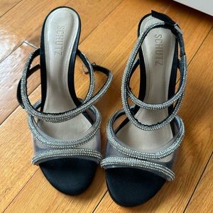 Schutz strap and crystal embellished heels